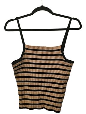 Khaki Tan and Black GAP Women's Rib Sweater Crop Tank Top